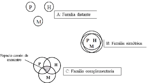 Figura  5.  Tipos  de  familia  según  el  espacio  común  de  encuentro.  Adaptado  de  “Manual  de  orientación y terapia familiar”, por J