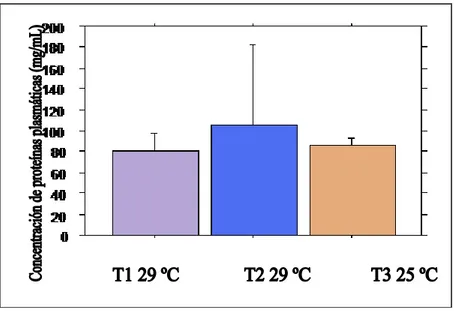 Figura 18. Concentración de proteínas plasmáticas en los camarones del control. 