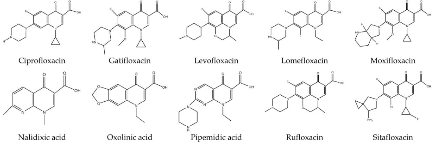 Figure 2. Structures of the quinolones used in the docking calculations. 