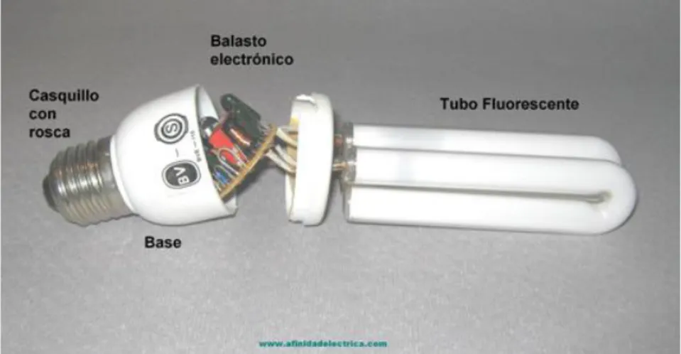 Figura 4.2.1.1 – Componentes de una l ´ampara CFL