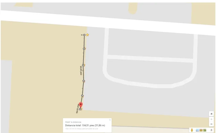 Figura 8: Mapa del experimento utilizado para verificar la distancia de comunicaci´ on entre Nodo y Gateway con obst´ aculos