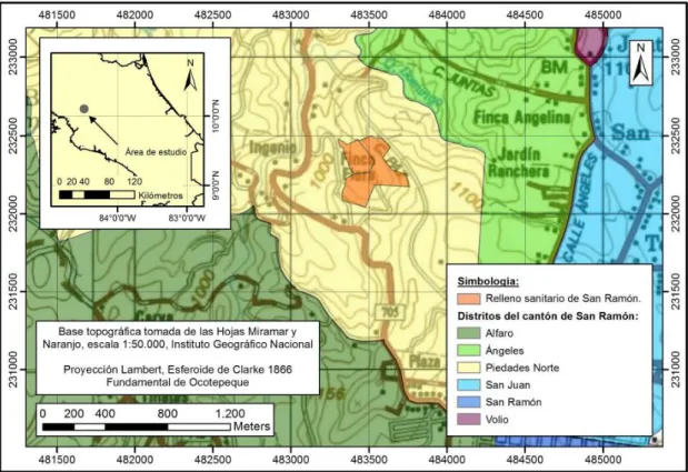 Figura 4. Mapa de la ubicación del relleno sanitario de San Ramón. 