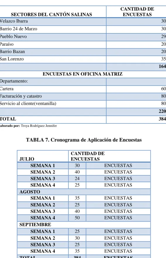 TABLA 7. Cronograma de Aplicación de Encuestas 
