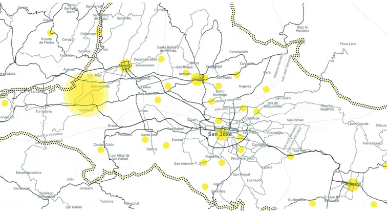 Figura 15: Mapa de Carreteras de cantones de la GAM. Fuente Propia, 2018