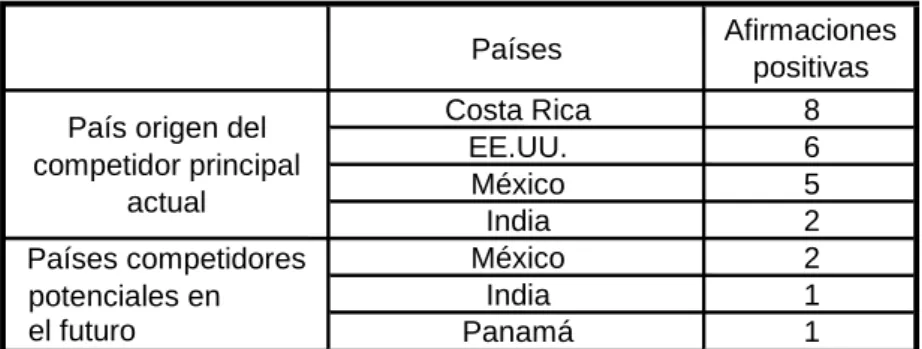 Cuadro 15: Países competidores (n=19) 