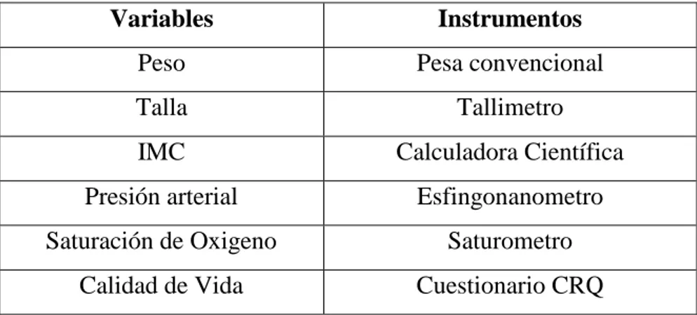 Tabla 5. Variables y Instrumentos 