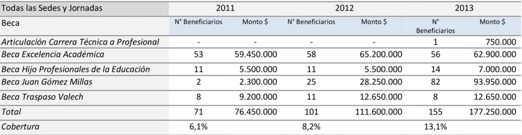 Tabla N° 25: Becas Externas en Santiago, Viña del mar y Concepción 