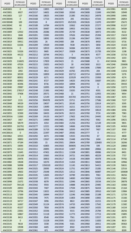 Tabla 19. Pozos parados transitoriamente
