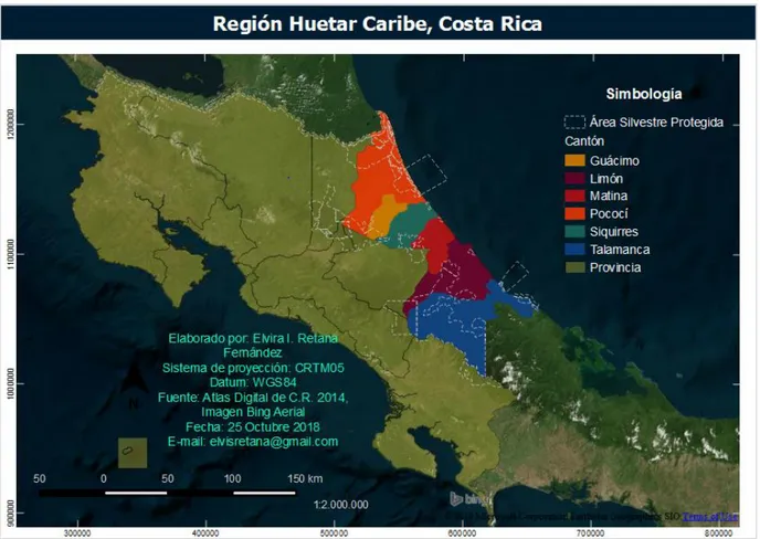 Figura 2. Ubicación de la Región Huetar Caribe, Costa Rica.