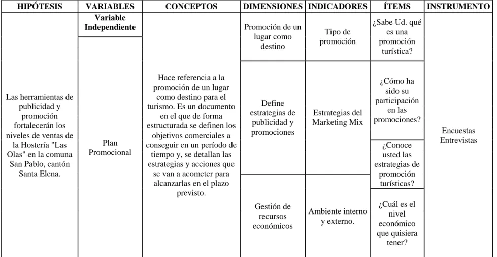 CUADRO N°  1 Variable Independiente