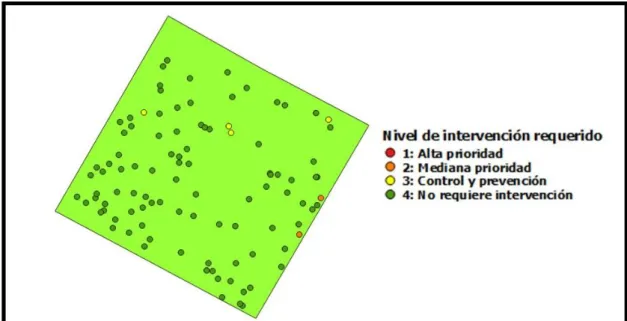 Figura  10. Ubicación de los árboles del Parque Centenario según el nivel de  intervención