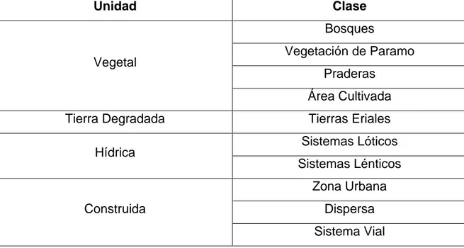 Cuadro 2. Clases definidas por el Municipio de Miranda, Colombia para un  análisis de cobertura