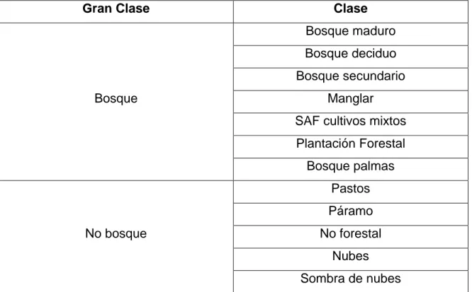 Cuadro 3. Clases definidas para el Inventario Nacional Forestal, Costa Rica,  2013-2014