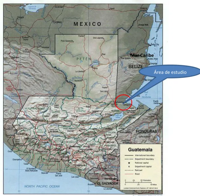 Figura 3.1. Mapa de Guatemala y sus colindancias 