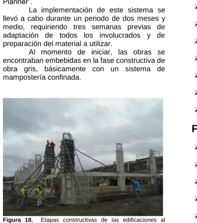 Figura  18.    Etapas  constructivas  de  las  edificaciones  al  momento  de  iniciar  la  implementación  de  “Last  Planner”