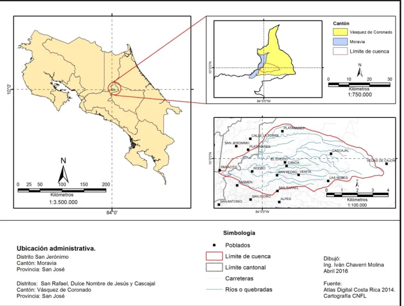 Figura 3.  Ubicación de la microcuenca del río Macho,  San José, Costa Rica. 