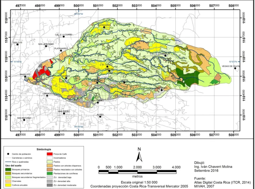 Figura 5: Clasificación del uso del suelo en la microcuenca del río Macho, San José, Costa Rica