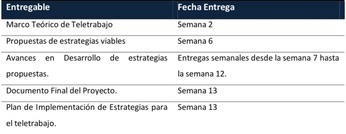 Cuadro 1: Entregables del proyecto 