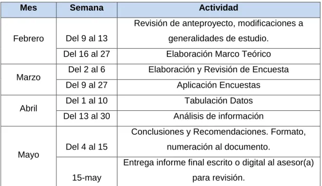 Tabla 2 Cronograma 