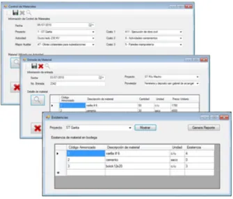 Figura 7. Formularios de control de costos. 