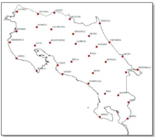 Figura  35.  Red  de  primer  orden  de  estaciones  GPS  para  Costa  Rica  (Instituto  Geográfico  Nacional) 