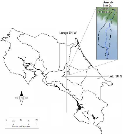Figura 13. Ubicación del sitio de estudio con respecto al territorio de Costa Rica. 