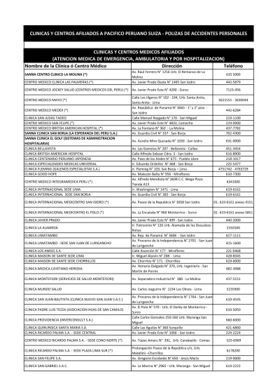 CLINICAS Y CENTROS AFILIADOS A PACIFICO PERUANO SUIZA - POLIZAS DE ...