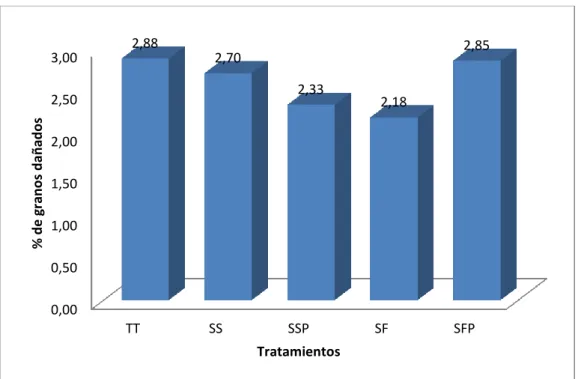 Figura 12. Análisis del porcentaje de granos dañados. CONARROZ. 2010. 