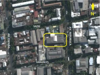 Figura 3.1.- Emplazamiento edificio R-3, Universidad Andrés Bello, campus República [Fuente: Google Earth,2013]