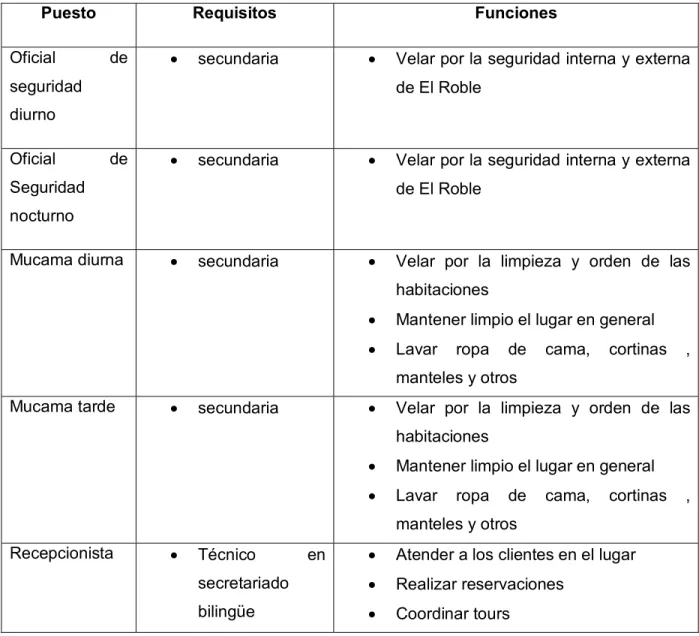 CUADRO 10. Descripción de Puestos 