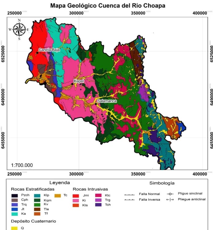 Figura 8. Caracterización geológica de la cuenca del Río Choapa, a la escala de 1:700.000