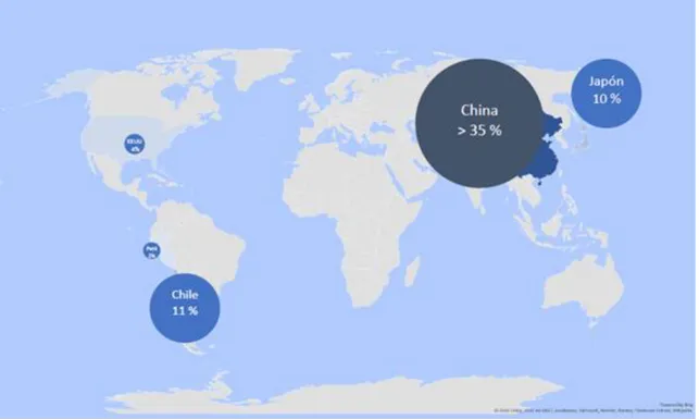 Ilustración  3.  Participación  porcentual  de  china  y  otros  países  en  capacidad  de  fusión  y  refinación  (Fuente: 