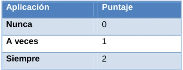 Tabla 3.4.  Asignación de Puntajes por Ítem 