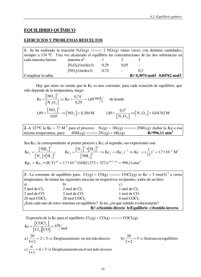 Equilibrio QuÍmico Ejercicios Y Problemas Resueltos 1