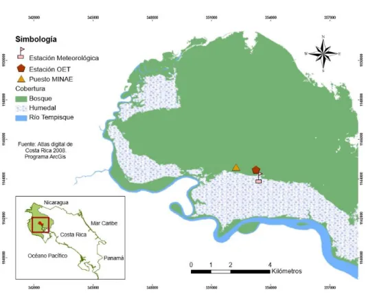 Figura  1.  Localización  geográfica  del  sitio  de  estudio,  humedal  Palo  Verde,  Parque  Nacional Palo Verde, Costa Rica