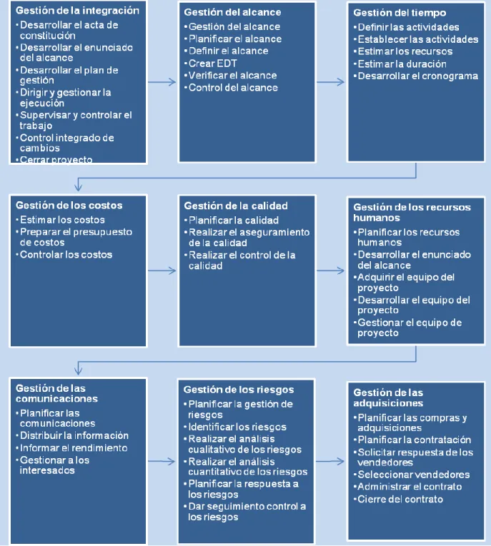 Figura 2.1  Descripción general de las Áreas de Conocimiento y de los procesos de la Dirección  de Proyectos
