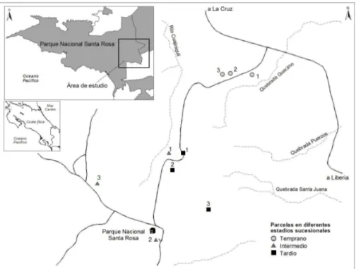 Figura 4. Ubicación de las parcelas permanentes de muestreo del proyecto Tropi-Dry dentro  del Parque Nacional Santa Rosa, Guanacaste, Costa Rica