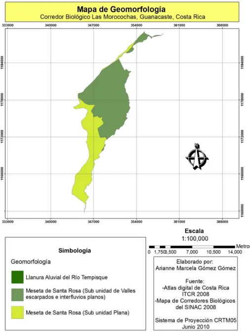 Figura  1.  Geomorfología  del  Corredor  Biológico  Las  Morocochas,  Guanacaste, Costa Rica