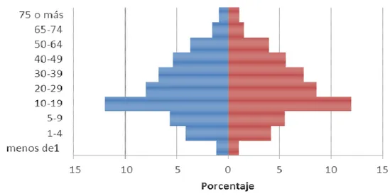 Figura 11. Estructura y composición de la población según sexo y edad para  el Cantón de Liberia, Guanacaste, Costa Rica