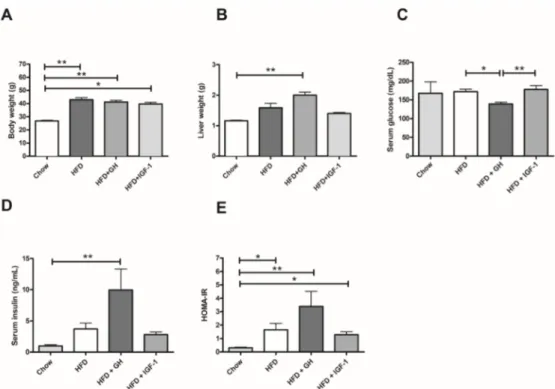 Figure 1. Metabolic effects of intervention according to study groups: (A) Body weight; (B) Liver weight;