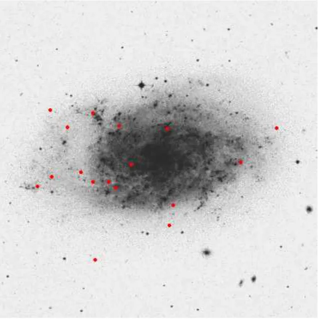 Fig. 1.— DSS map of NGC 7793, showing the positions of the discovered Cepheids. North is up, and east to the left