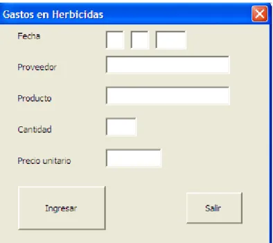 Figura 13. Ventana de Gastos en Herbicidas