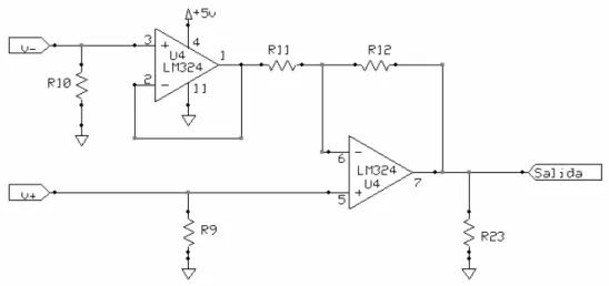 Figura 4.5 Circuito acondicionador de señales para los transductores de presión [2]. 
