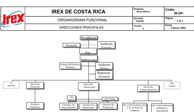 Figura 1.1  Estructura organizativa general Irex de Costa Rica. 