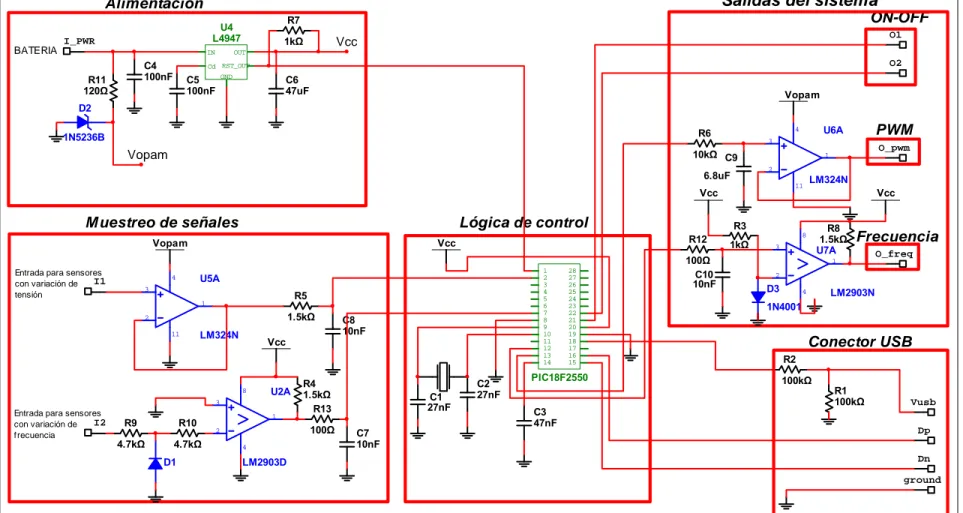 Figura 7. Diagrama esquemático del circuito para el módulo de afinamiento (Multisim). 