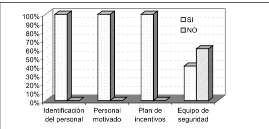Figura 12.  Aspectos de motivación de empleados, plan de incentivos y tenencia de equipo de seguridad.