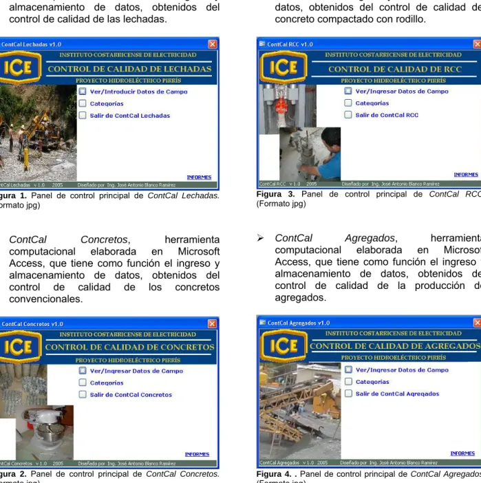 Figura 1. Panel de control principal de ContCal Lechadas. 