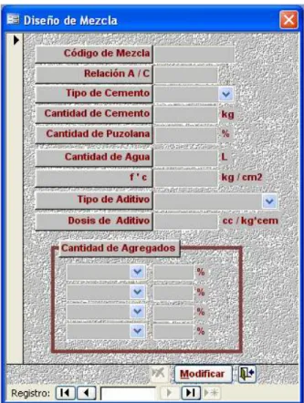 Figura 14. Formulario Diseño de Mezcla, para el ingreso de  los datos de un nuevo diseño de mezcla