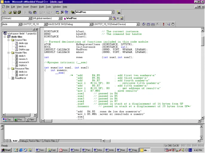 Figura 3.1  Interfaz del software de programación Microsoft Embedded C++ 3.0 