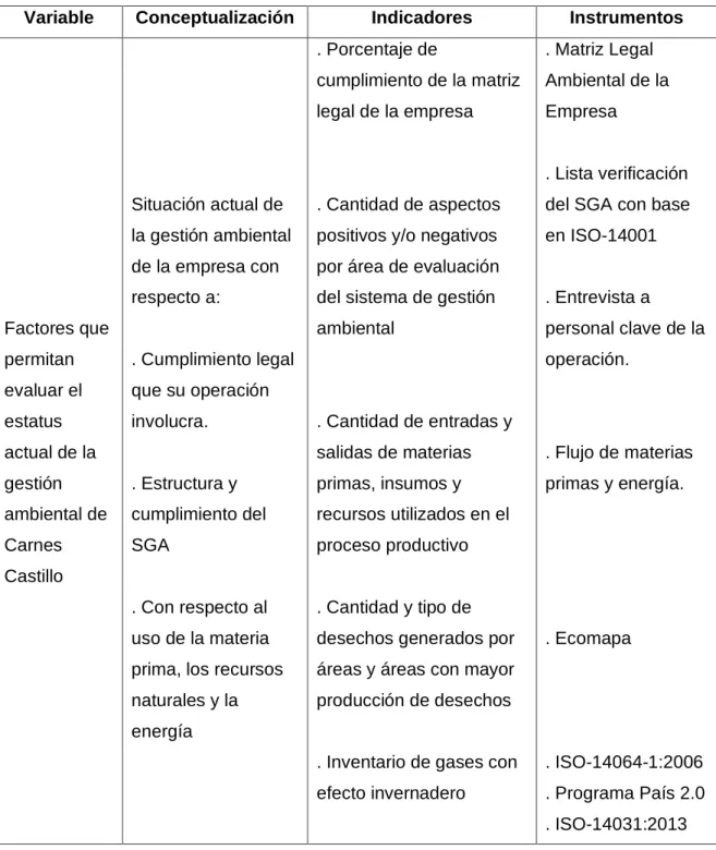 Cuadro 3. Operacionalización de las variables del primer objetivo. 